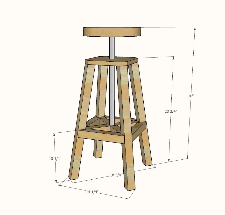 Industrial Adjustable Height Bolt Bar Stool dimension diagram 1