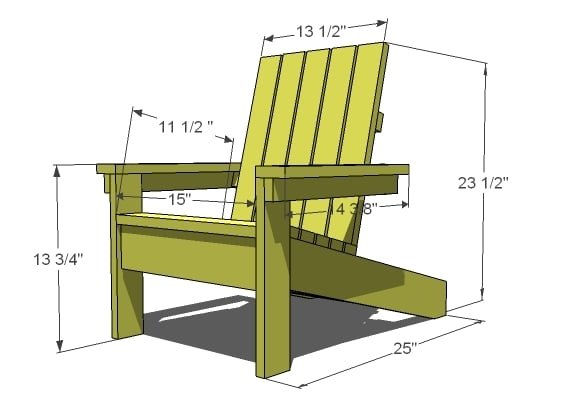 Kid's Adirondack Chair dimension diagram 1
