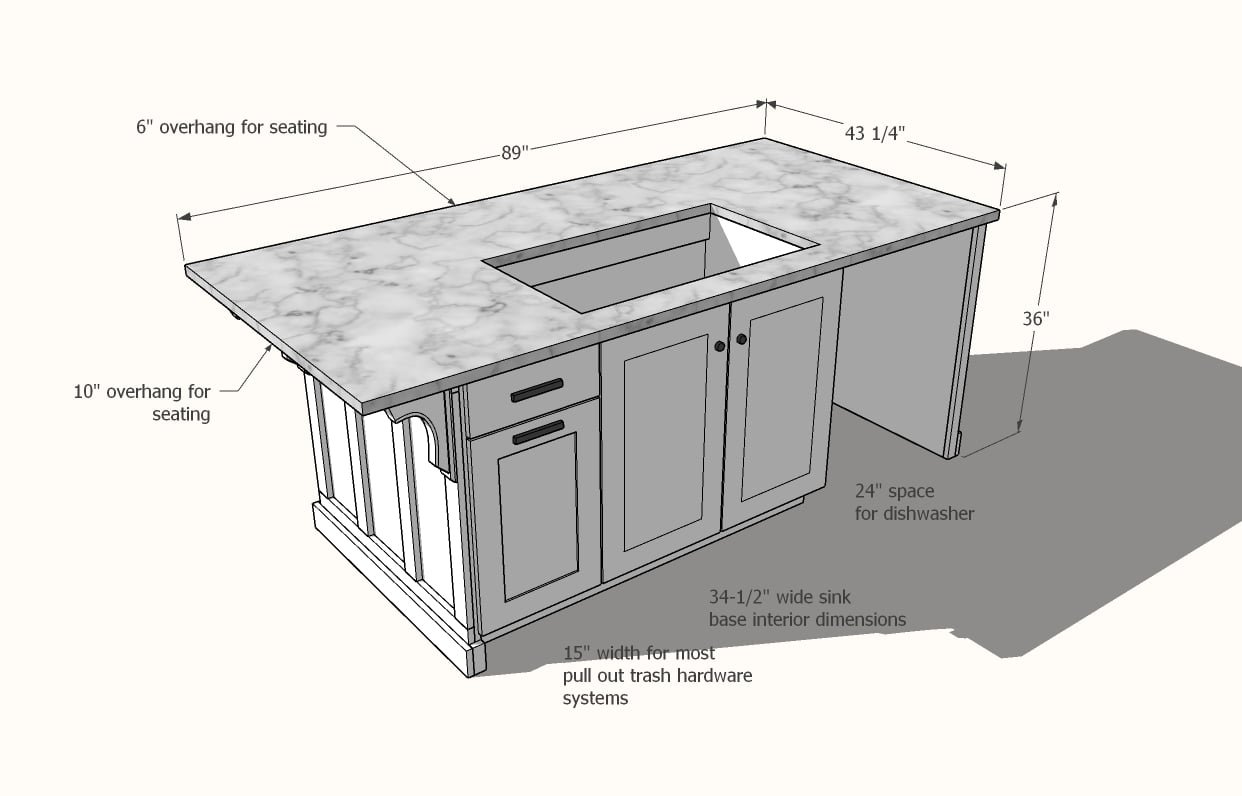 Kitchen Island with Open Shelving dimension diagram 1