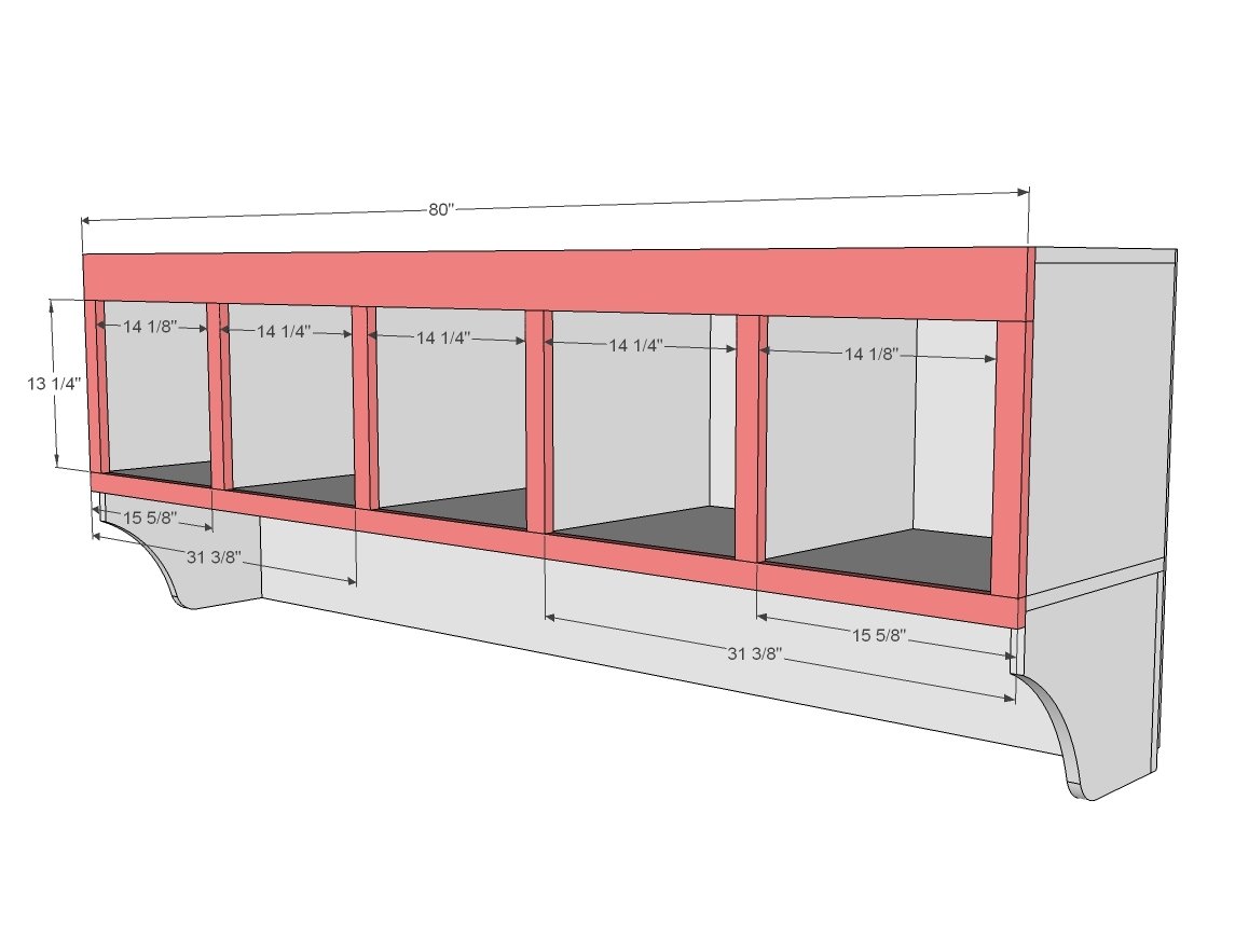 Large Custom Mudroom Organizer with Cubbies and Hooks — step 3