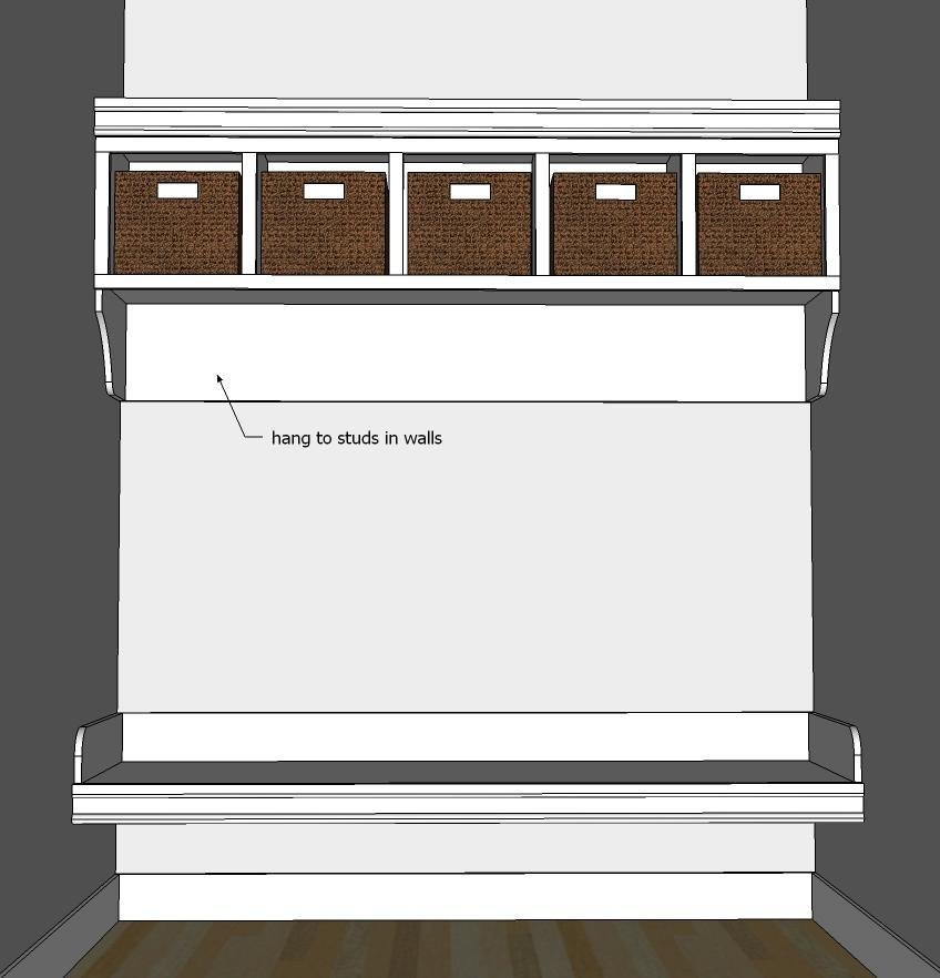 Large Custom Mudroom Organizer with Cubbies and Hooks — step 6