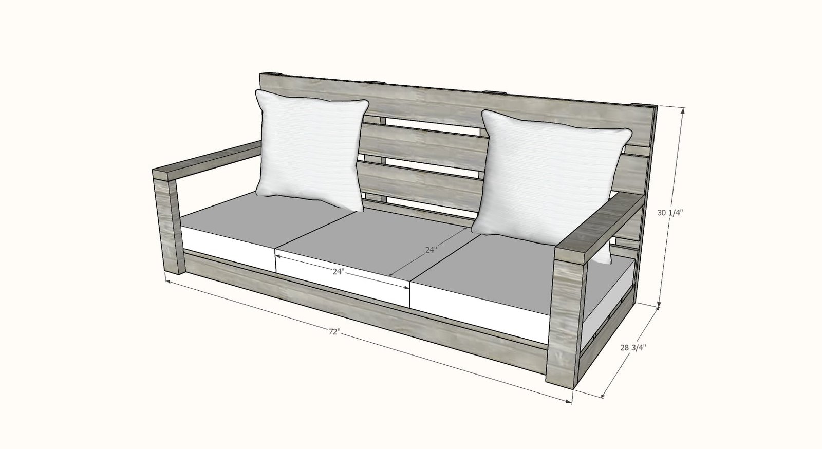 Large Modern Porch Swing Couch dimension diagram 1