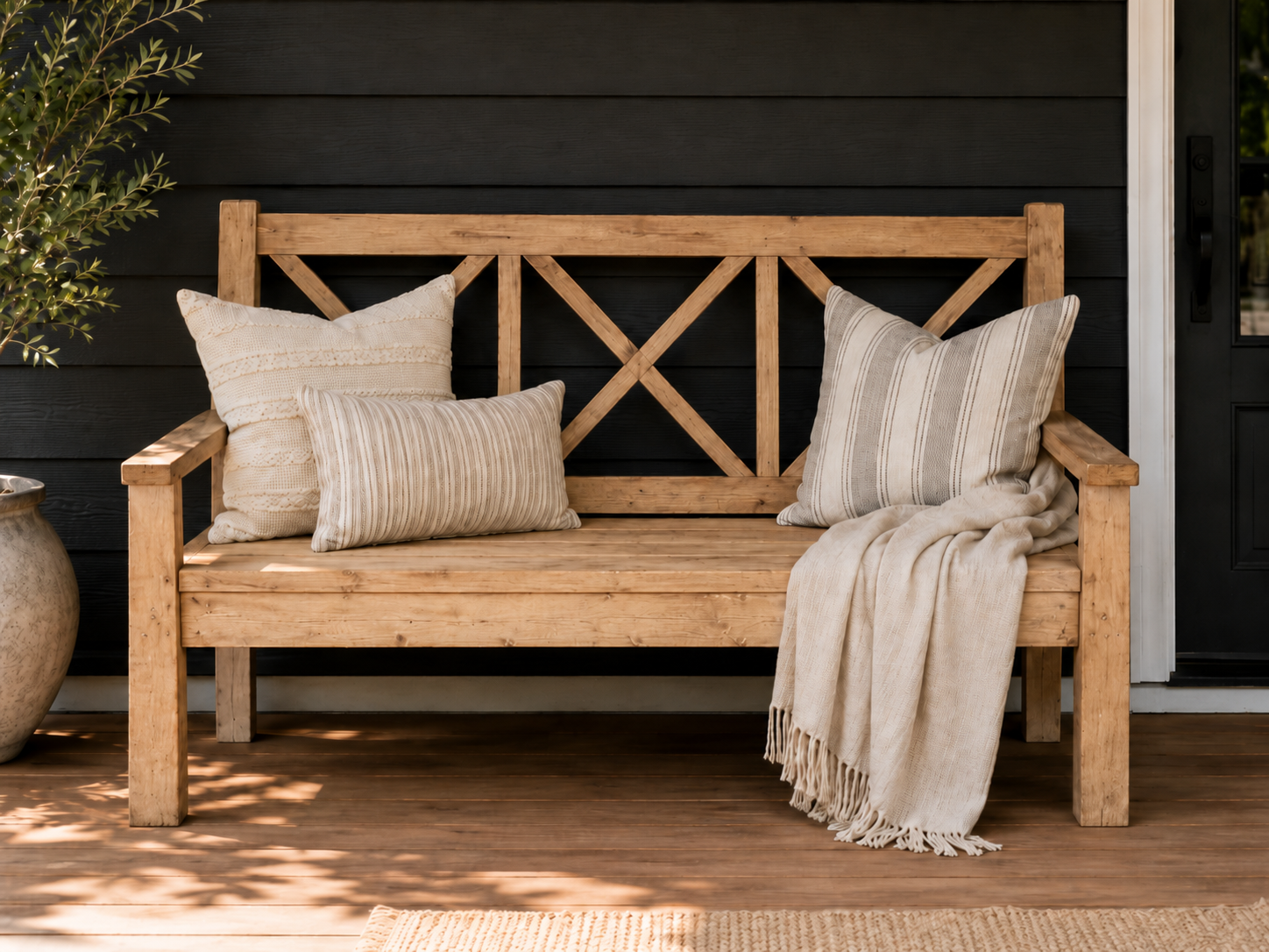 Large Outdoor Bench with X Backs