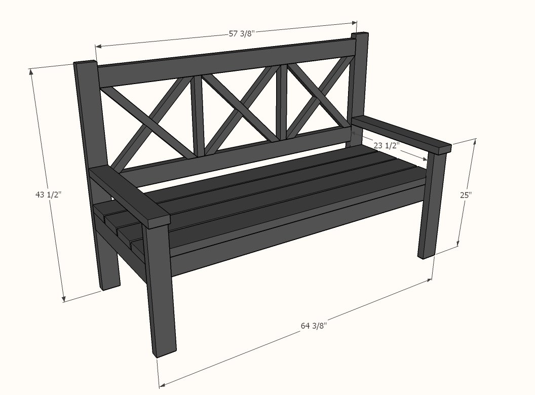 Large Outdoor Bench with X Backs dimension diagram 1