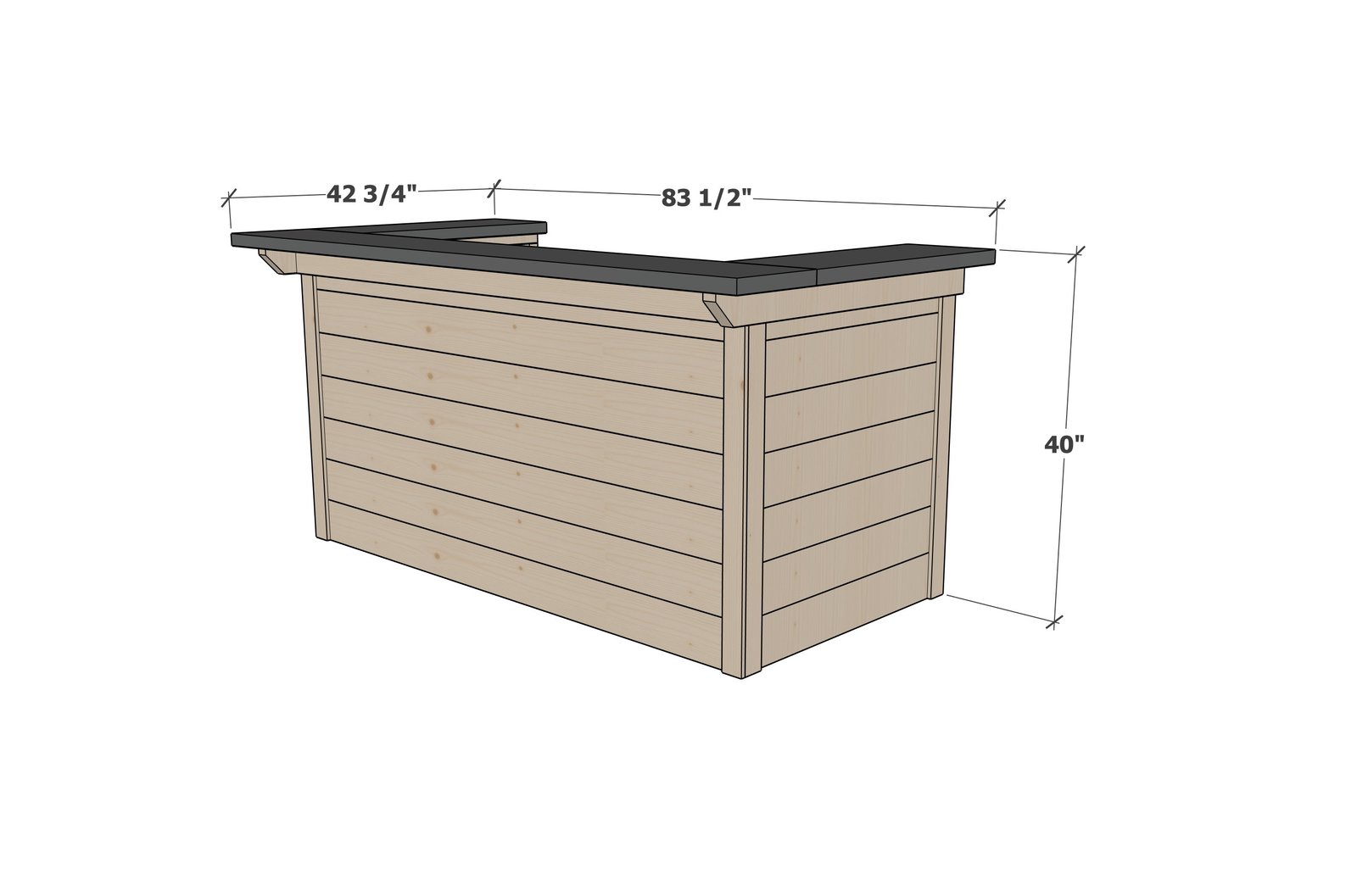 Large Three Sided Outdoor Bar dimension diagram 1