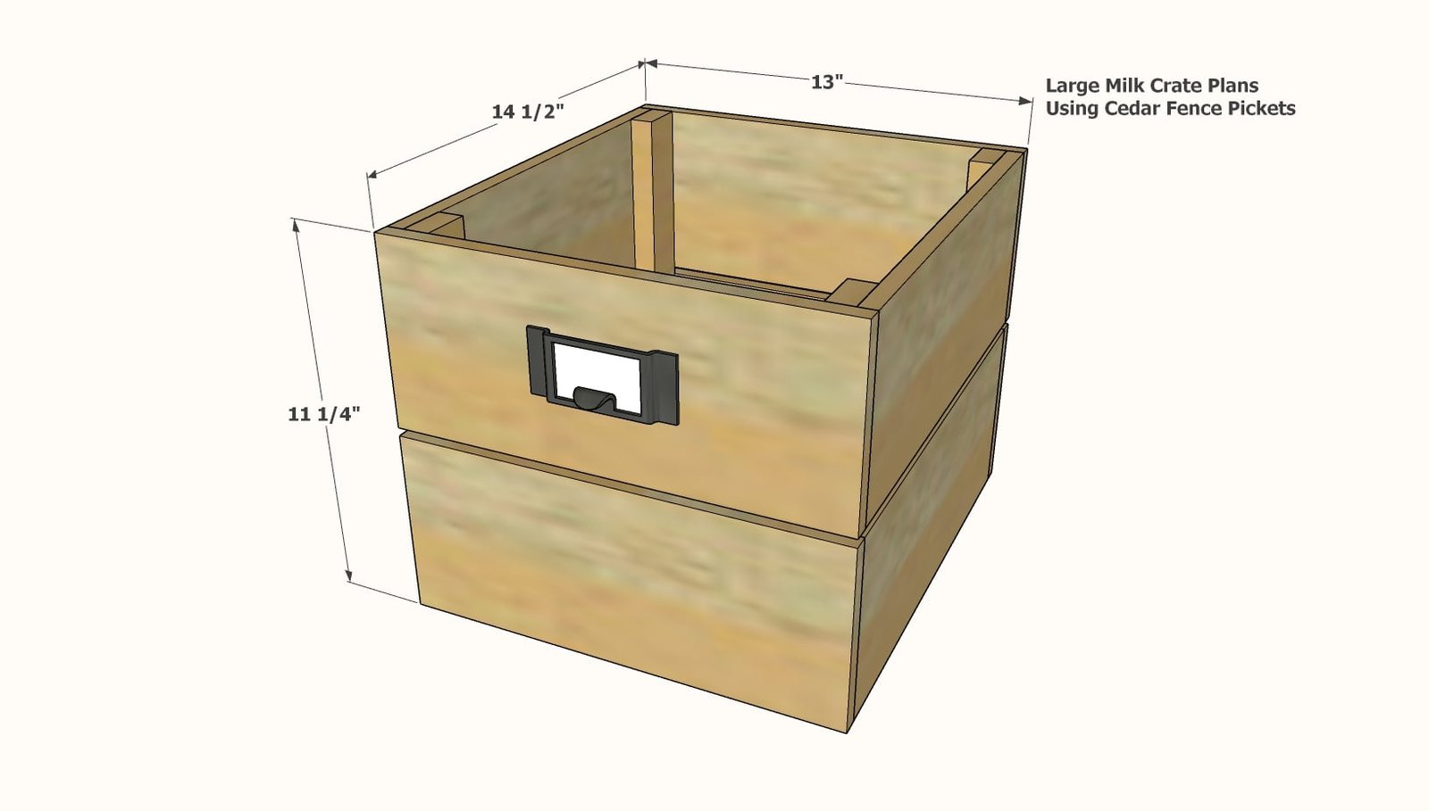 Large Wooden Milk Crate Tutorial using Cedar Fence Pickets dimension diagram 1