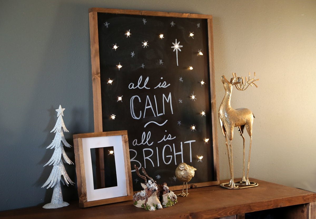 Lighted Holiday Chalkboard Sign "All is Calm, All is Bright"