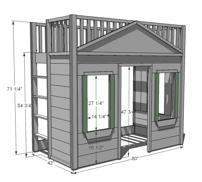 Little Cottage Loft Bed dimension diagram 1