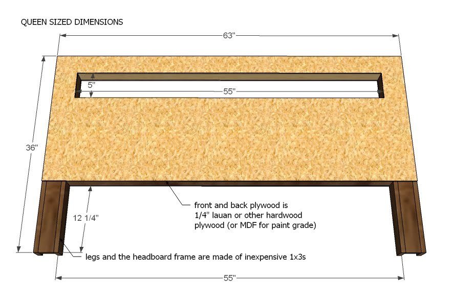 Low Modern Cutout Headboard dimension diagram 1