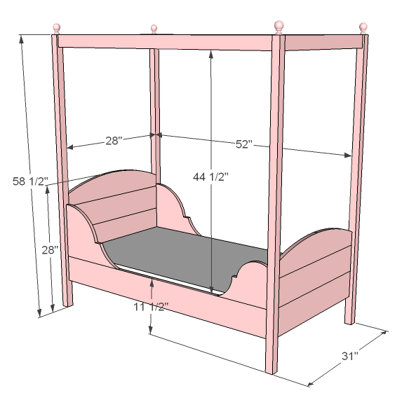 Lydia Toddler Bed dimension diagram 1