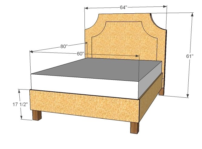 Lyds’ No-Sew Upholstered Bed dimension diagram 1