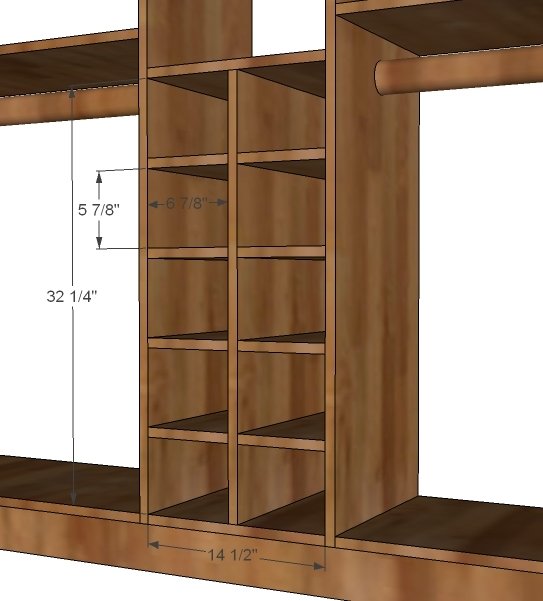 Master Closet System Shoe Cubbies dimension diagram 1