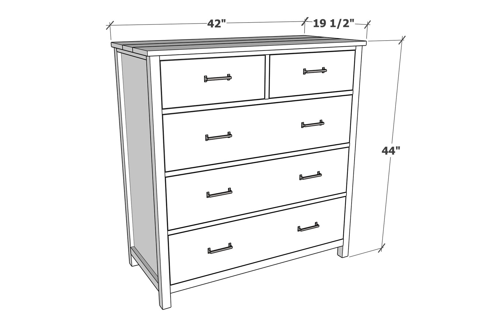 Mid Height Dresser with 5 Drawers dimension diagram 1