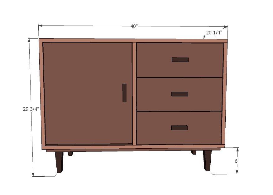 Midcentury Bar Console Cabinet dimension diagram 1
