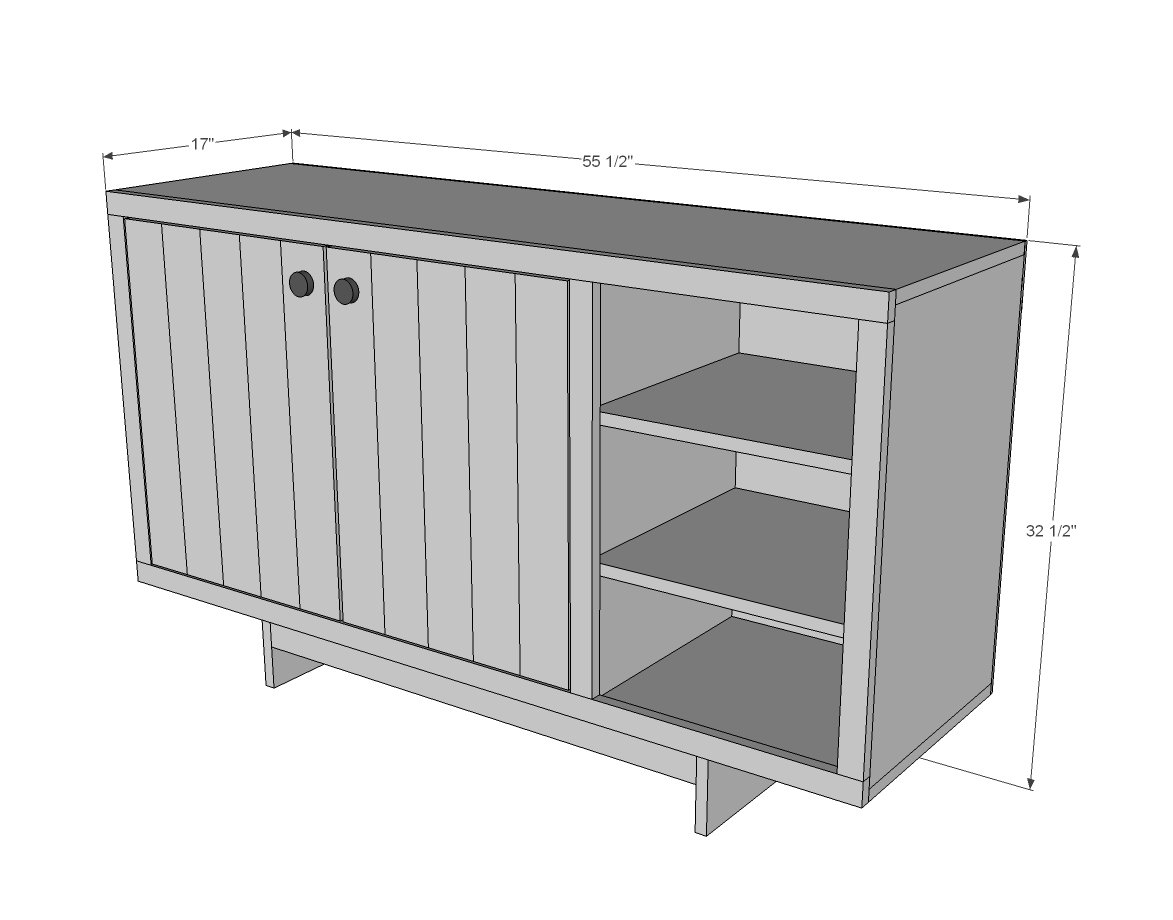 Midcentury Modern Console / Buffet Cabinet dimension diagram 1