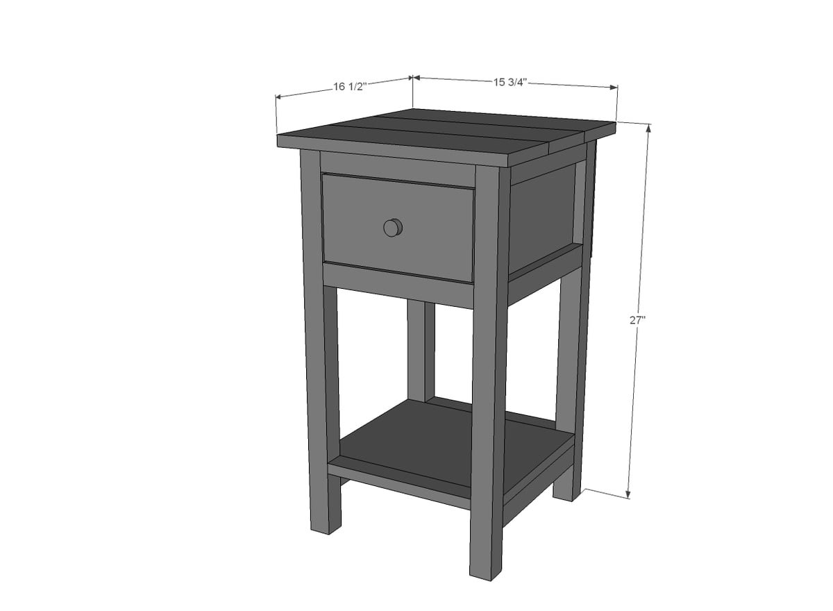 Mini Farmhouse Bedside Table dimension diagram 1