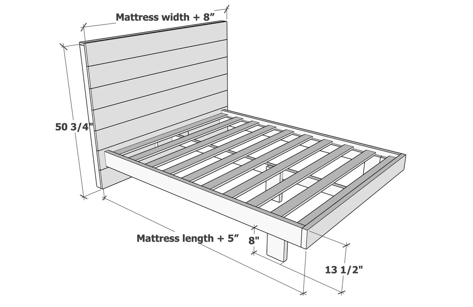 Minimalist Modern Bed dimension diagram 1