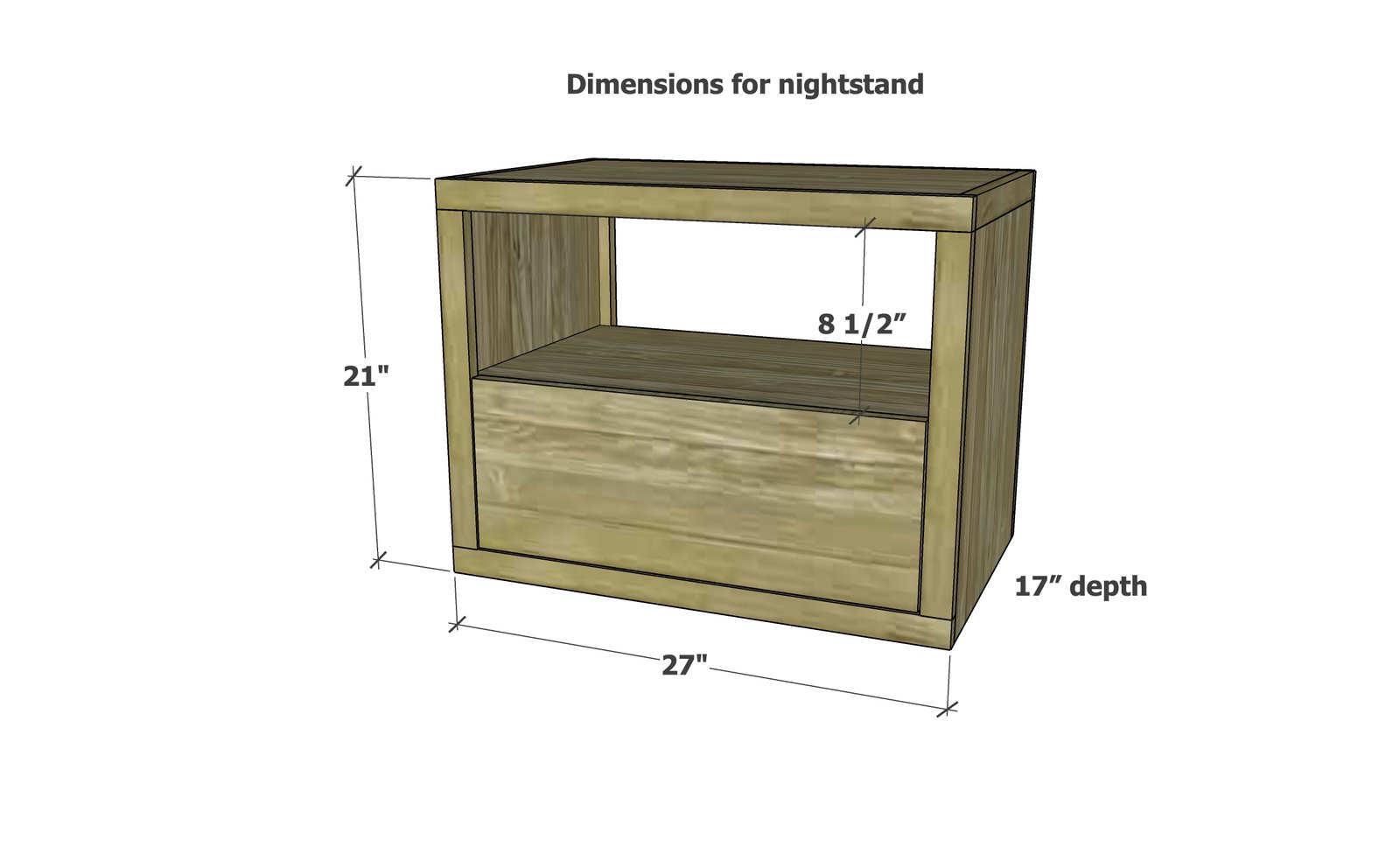 Minimalist Modern Nightstand dimension diagram 1