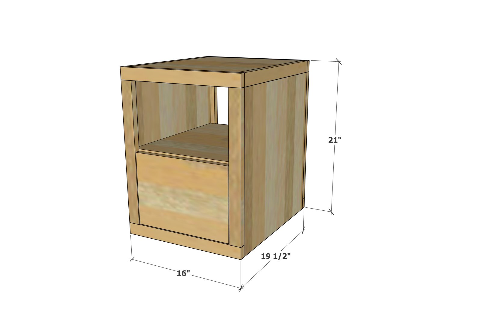 Minimalist Modern Nightstand (Narrow) dimension diagram 1