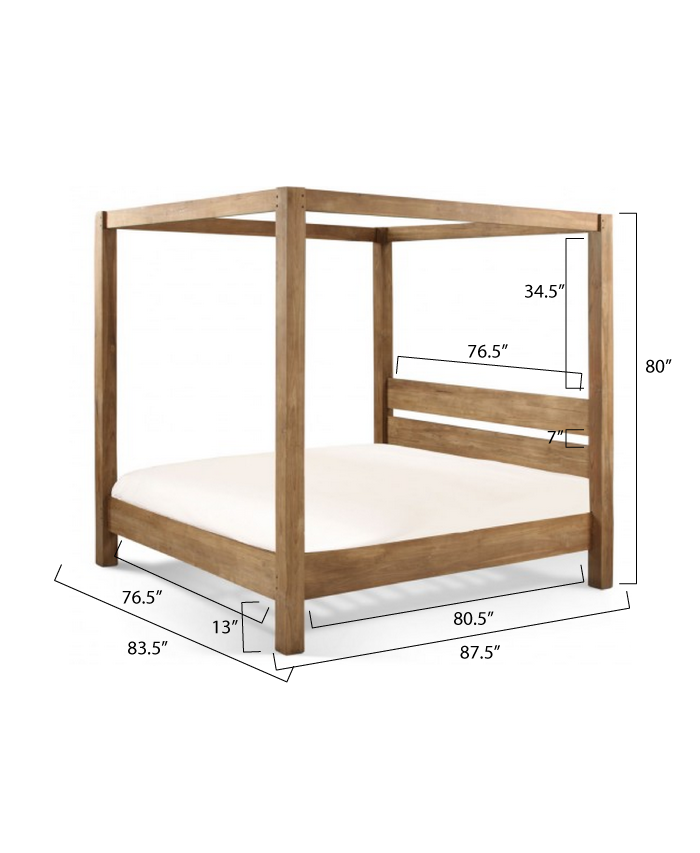 Minimalist Rustic Modern King Canopy Bed dimension diagram 1