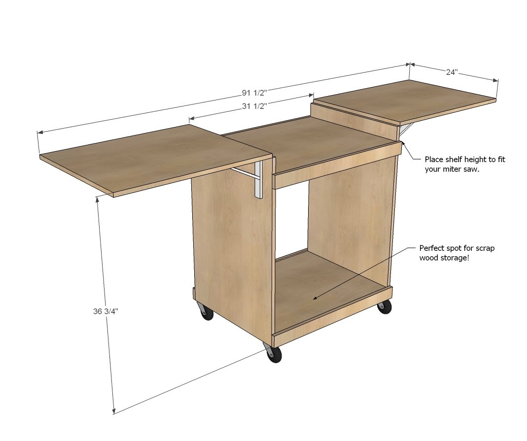 Miter Saw Cart dimension diagram 1