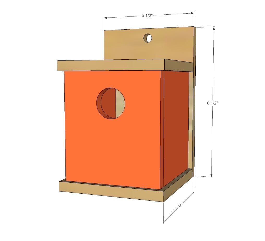 Modern Cedar Fence Picket Birdhouse Kit dimension diagram 1