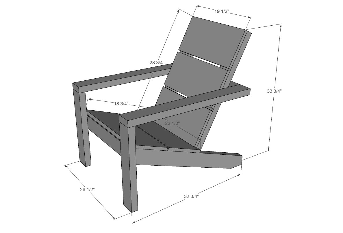 Modern Easy Build Adirondack Chair dimension diagram 1