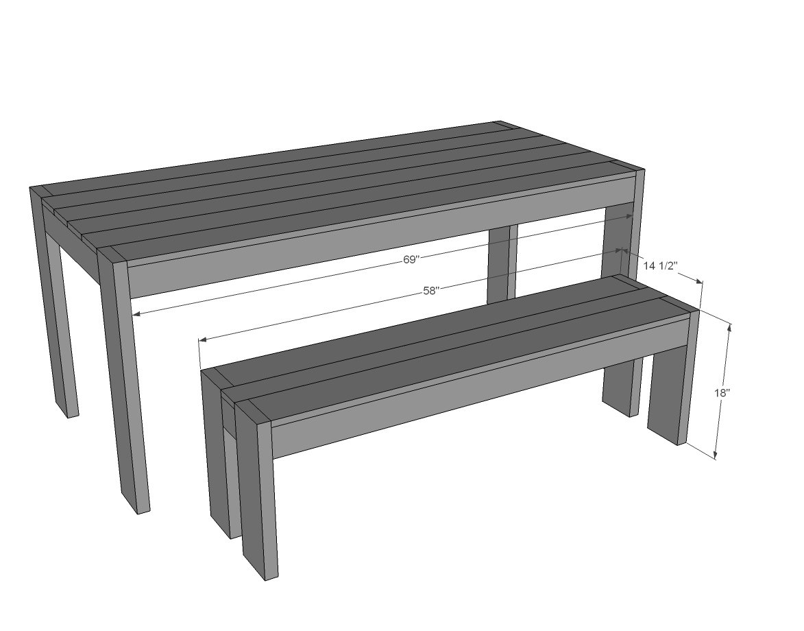 Modern Farm Bench dimension diagram 1