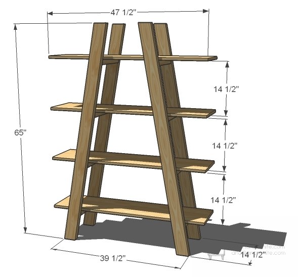 Modern A-Frame Bookshelf dimension diagram 1
