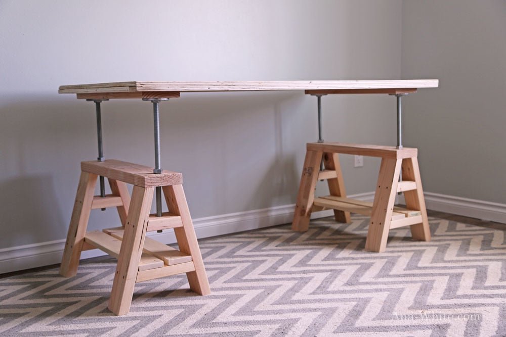 Modern Industrial Adjustable Sawhorse Desk to Coffee Table