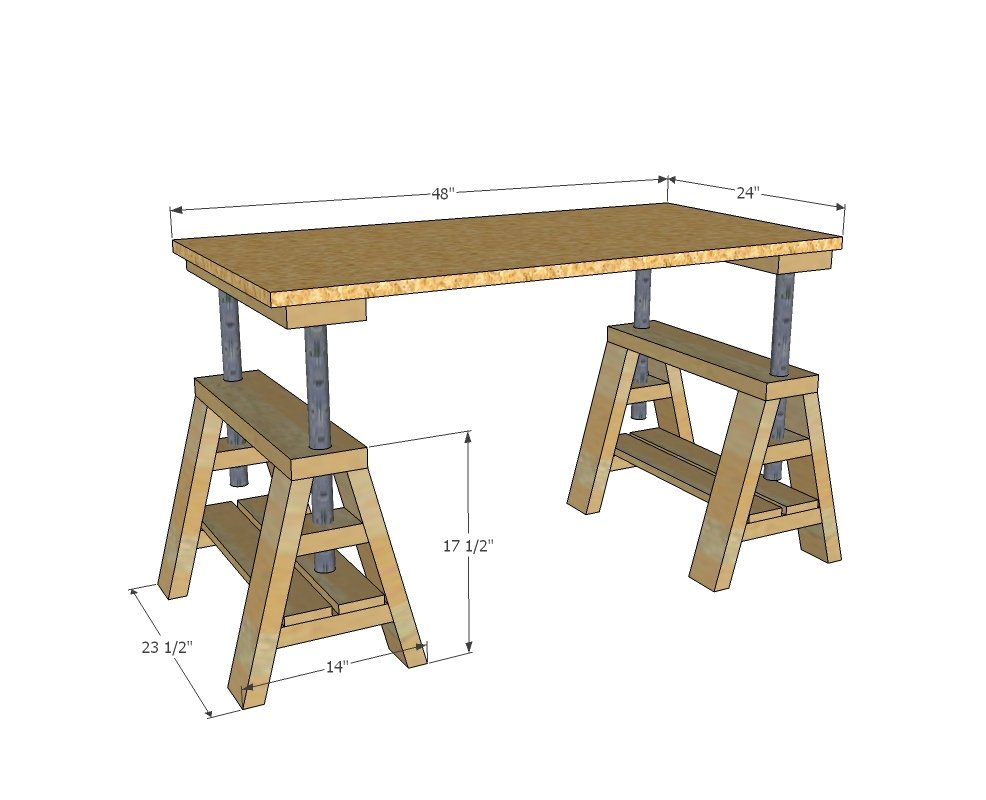 Modern Industrial Adjustable Sawhorse Desk to Coffee Table dimension diagram 1