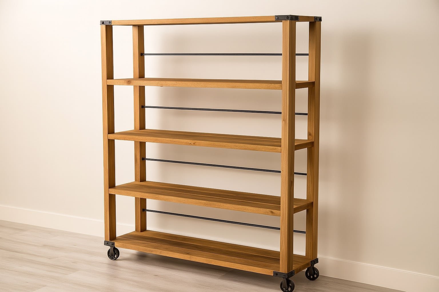 Modern Industrial Bookshelf on Wheels