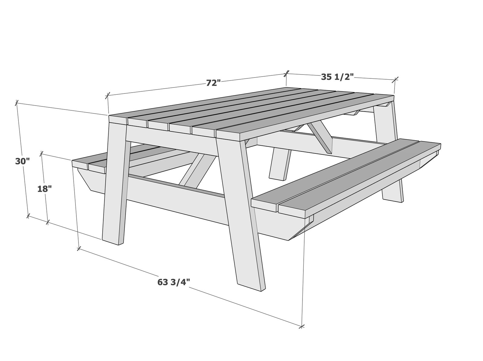 The Modern Minimal Picnic Table dimension diagram 1