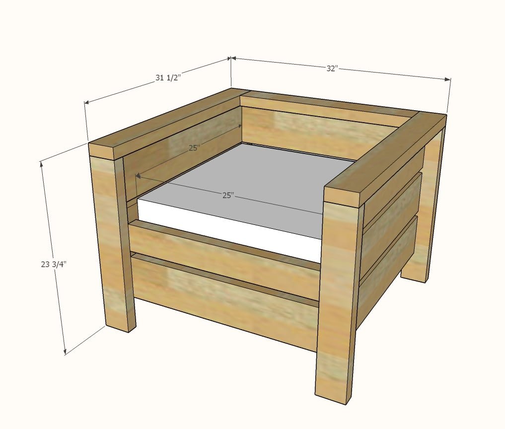 Modern Outdoor Chair from 2x4s and 2x6s dimension diagram 1