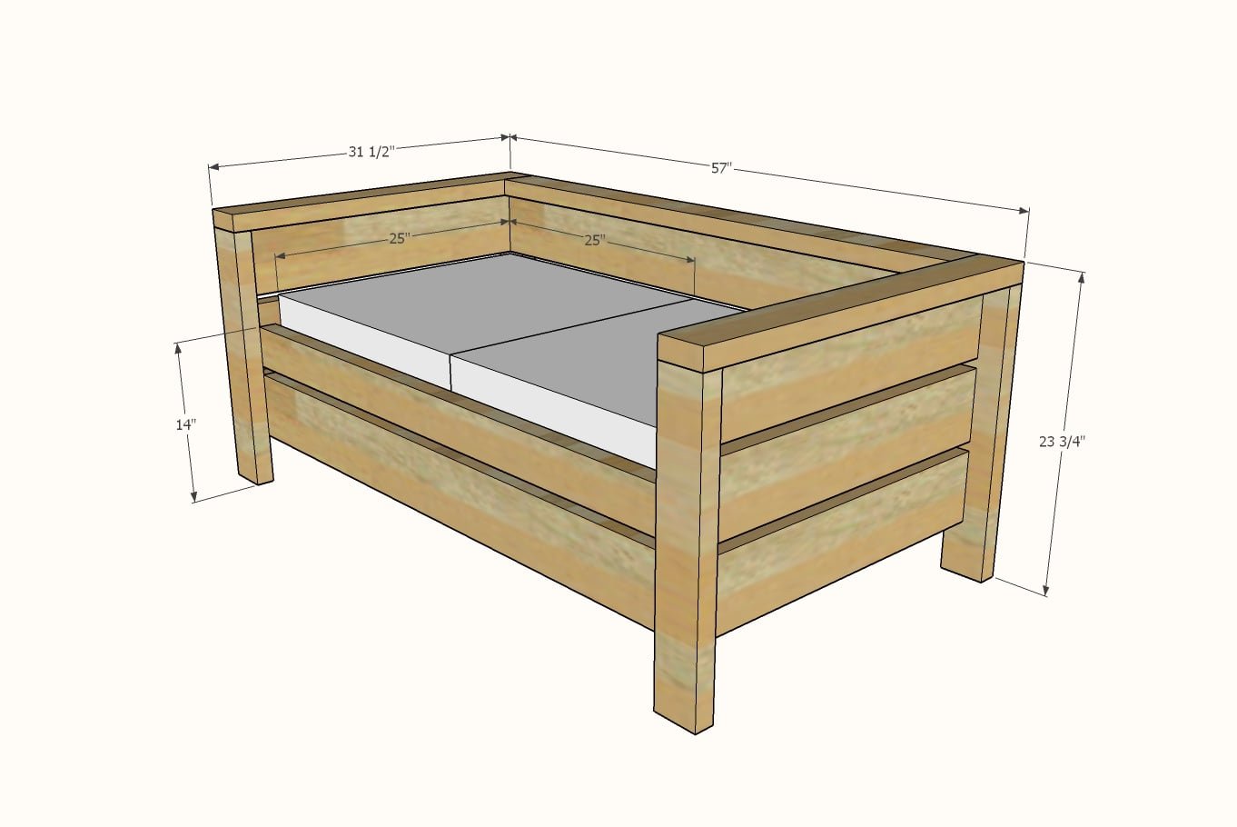 Modern Outdoor Loveseat from 2x4s and 2x6s dimension diagram 1