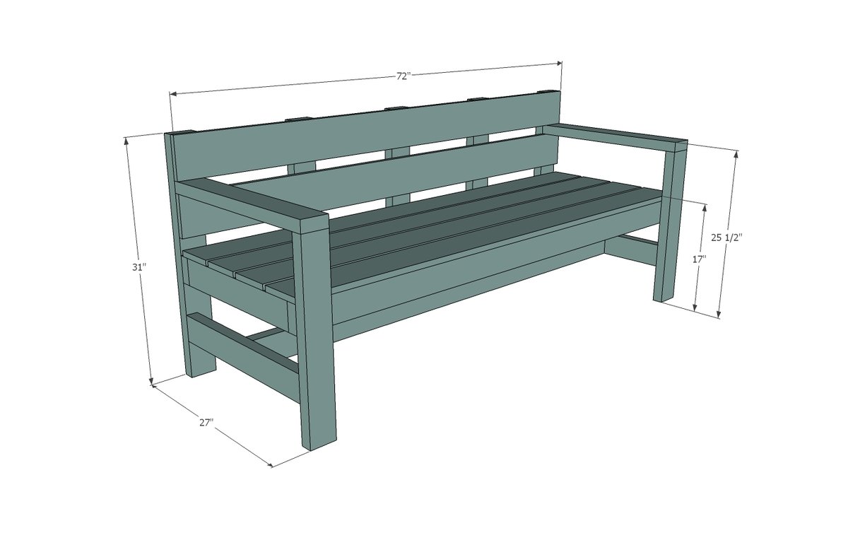 Modern Park Bench dimension diagram 1