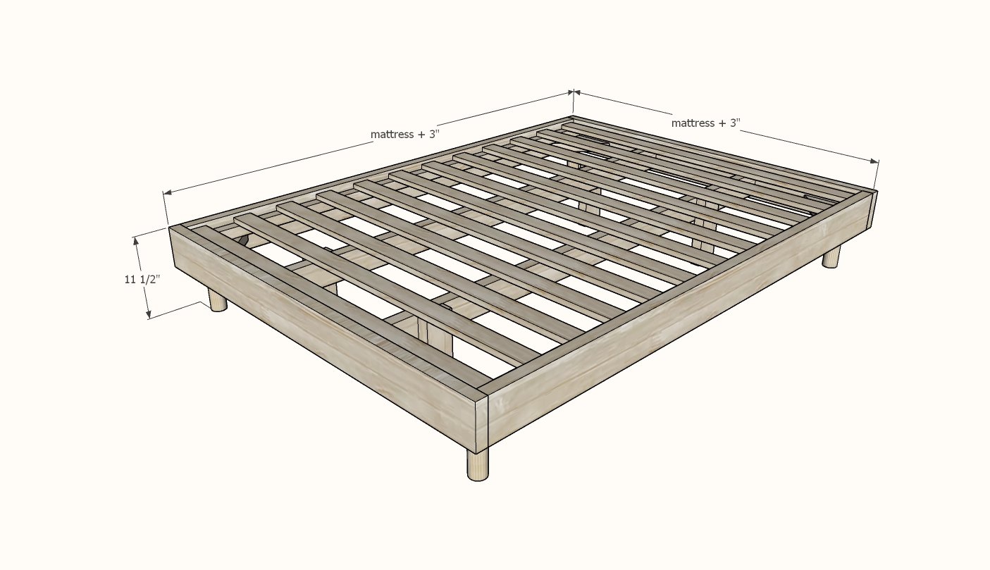 Modern Platform Bed Frame [All Mattress Sizes] dimension diagram 1