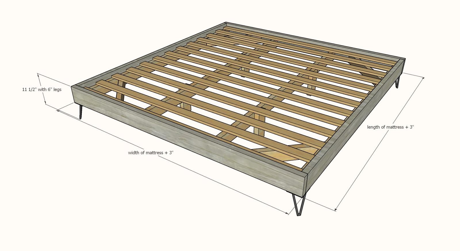 Modern Platform Bed Frame [All Sizes] dimension diagram 1