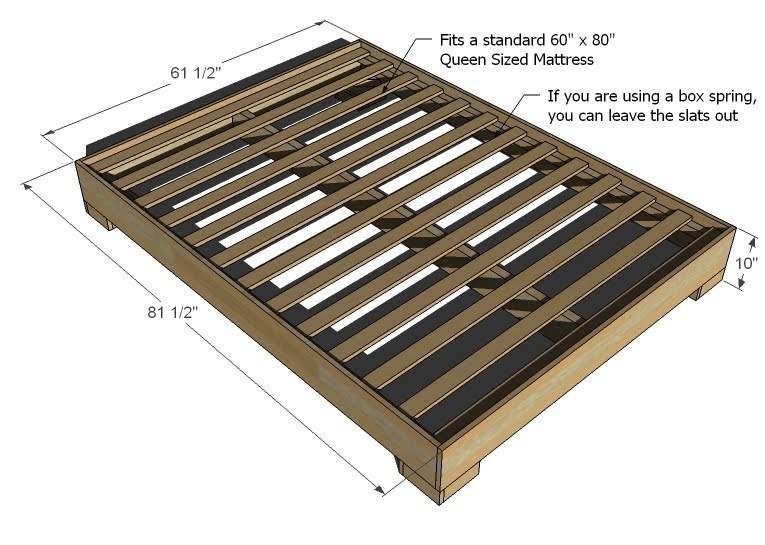Modern Platform Bed Frame with Chunky Legs dimension diagram 1