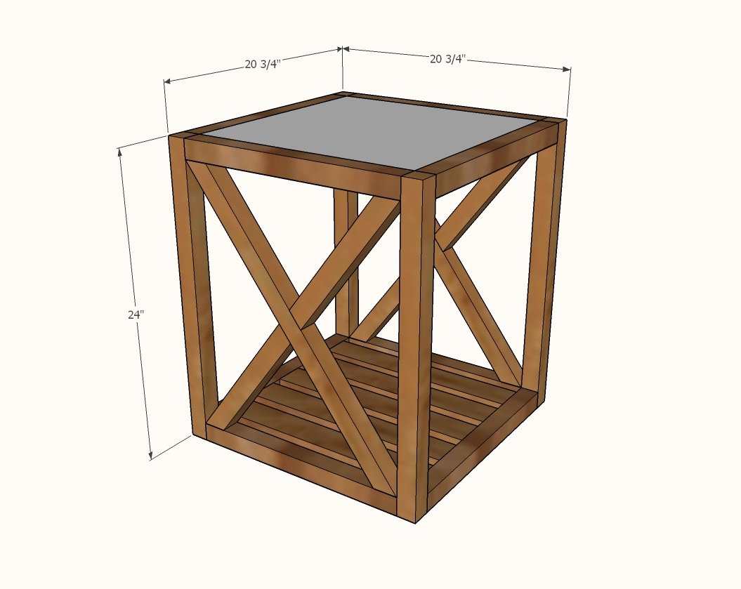 Modern Rustic X End Table dimension diagram 1