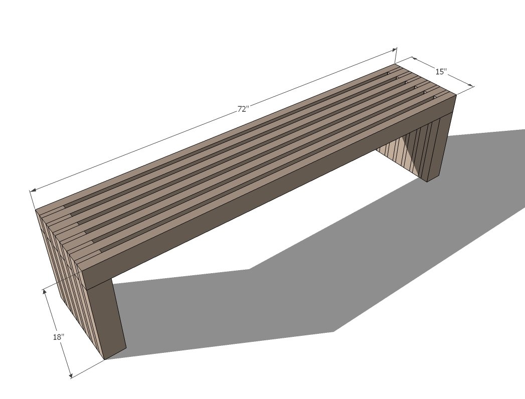 Modern Slat Top Outdoor Wood Bench dimension diagram 1