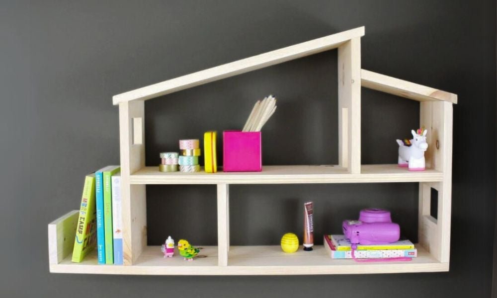 Modern Wood Dollhouse Shelf