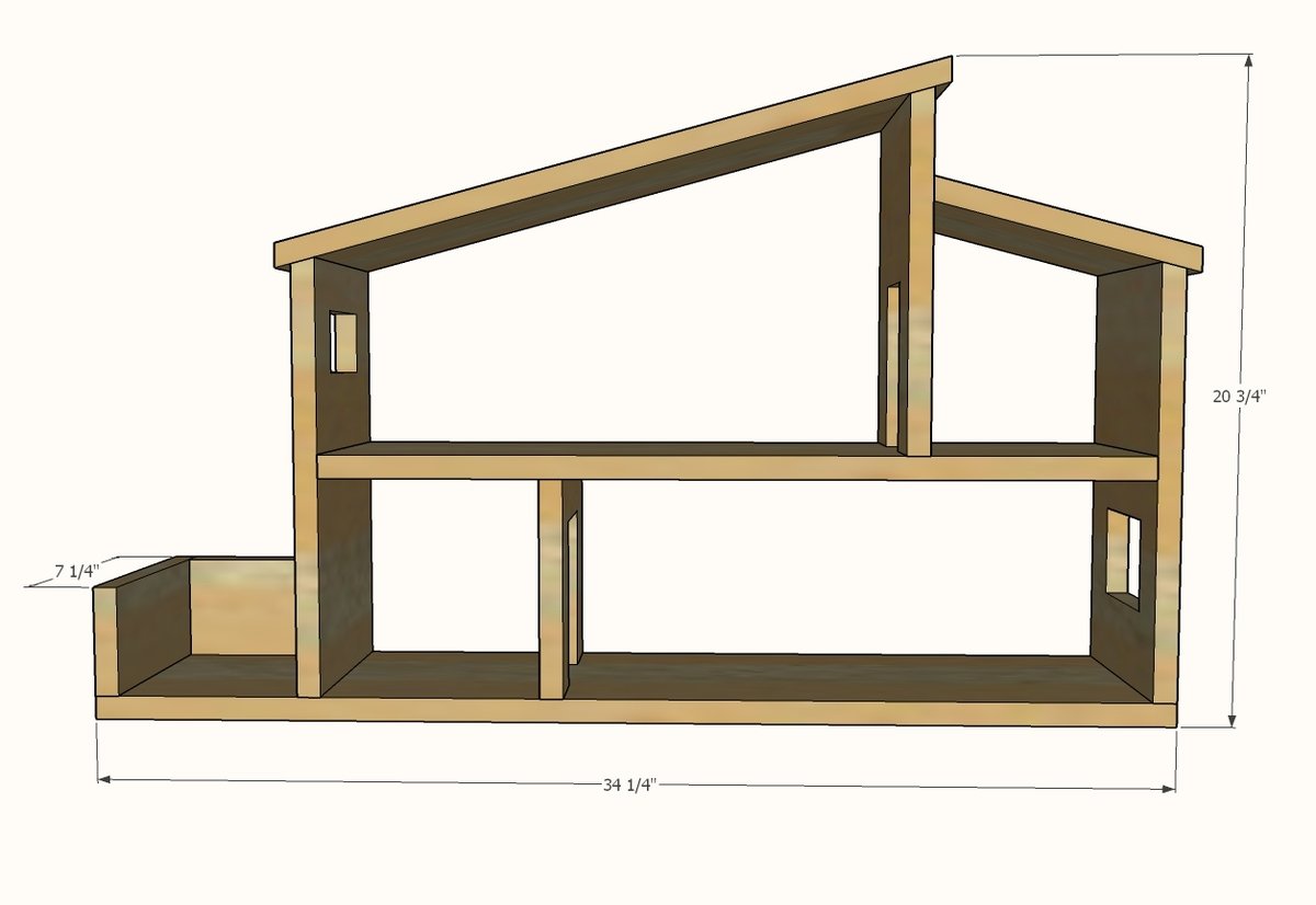 Modern Wood Dollhouse Shelf dimension diagram 1