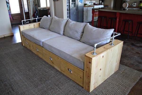 Modern Wood Storage Sofa