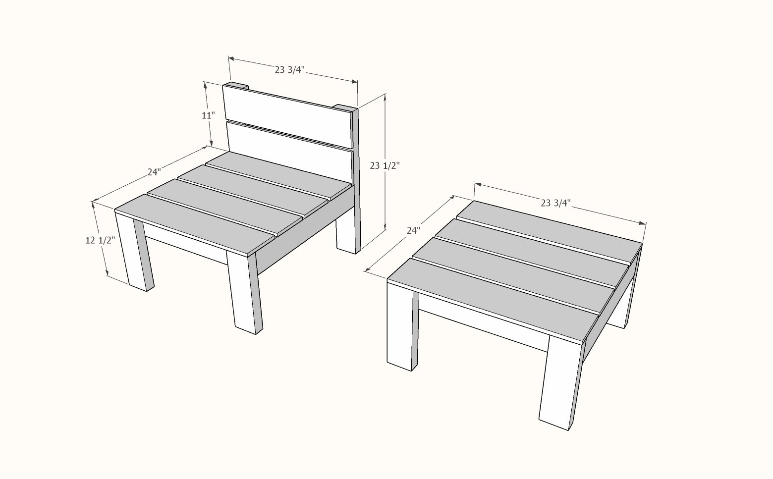 Modular Outdoor Sectional from 2x4s and Cedar Fence Pickets dimension diagram 1
