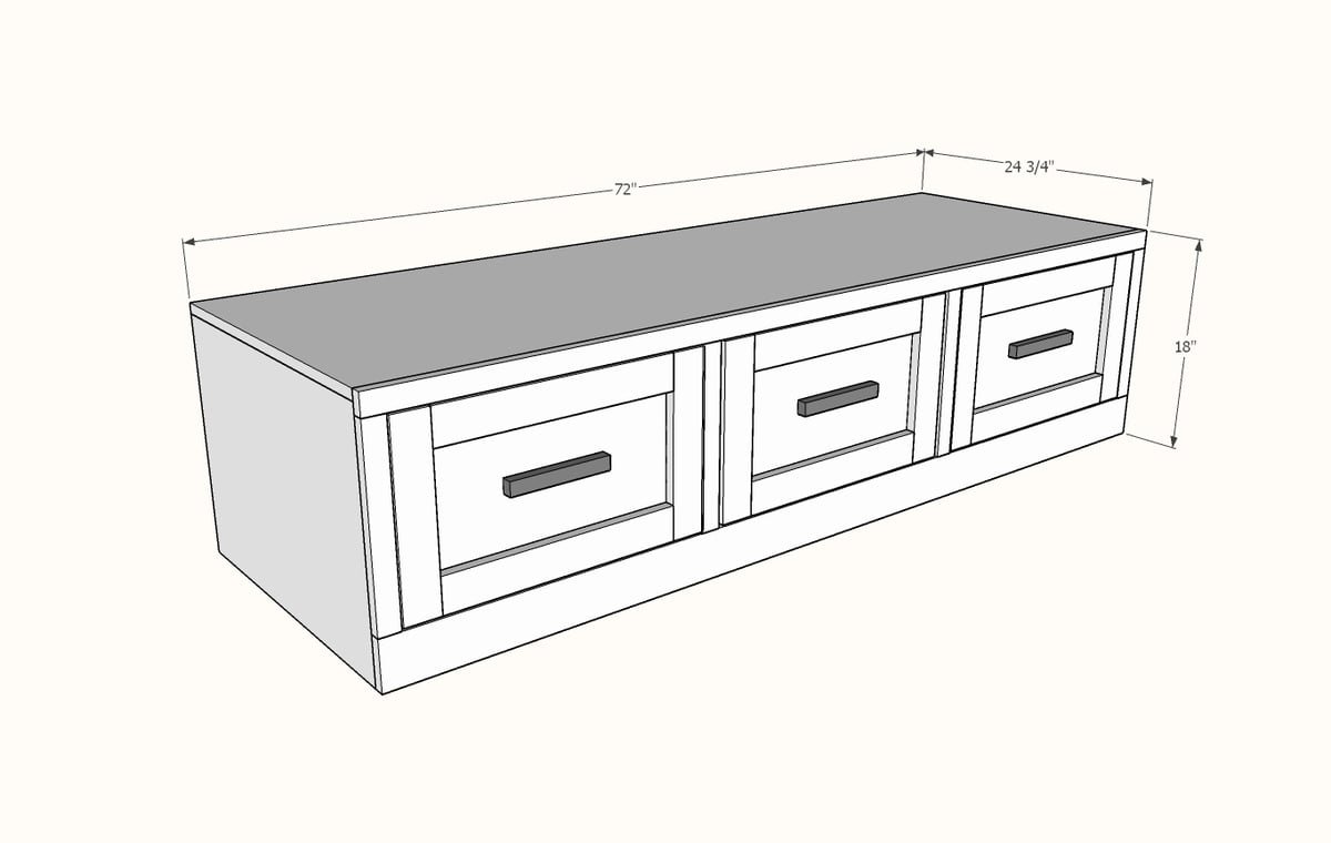 Mudroom Bench with Easy Drawers dimension diagram 1