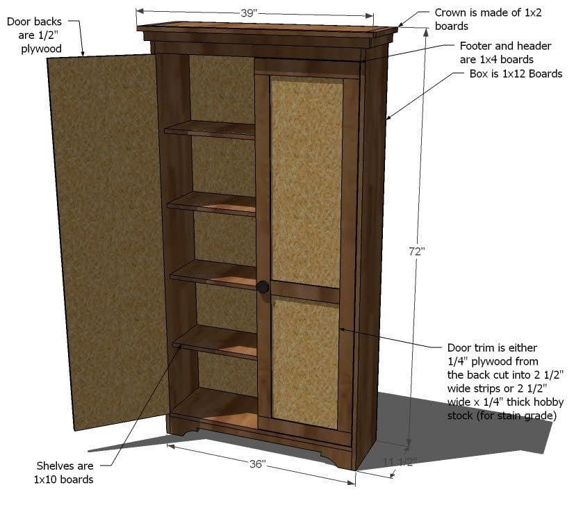 Narrow Farmhouse Storage Armoire dimension diagram 1
