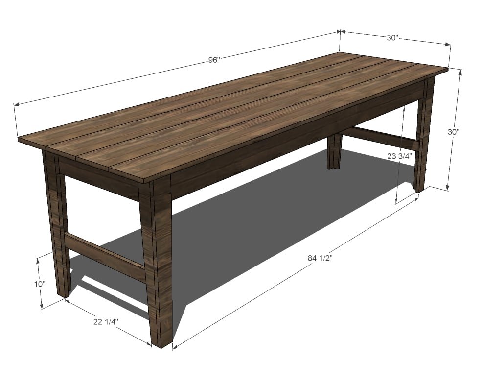 Narrow Farmhouse Table dimension diagram 1