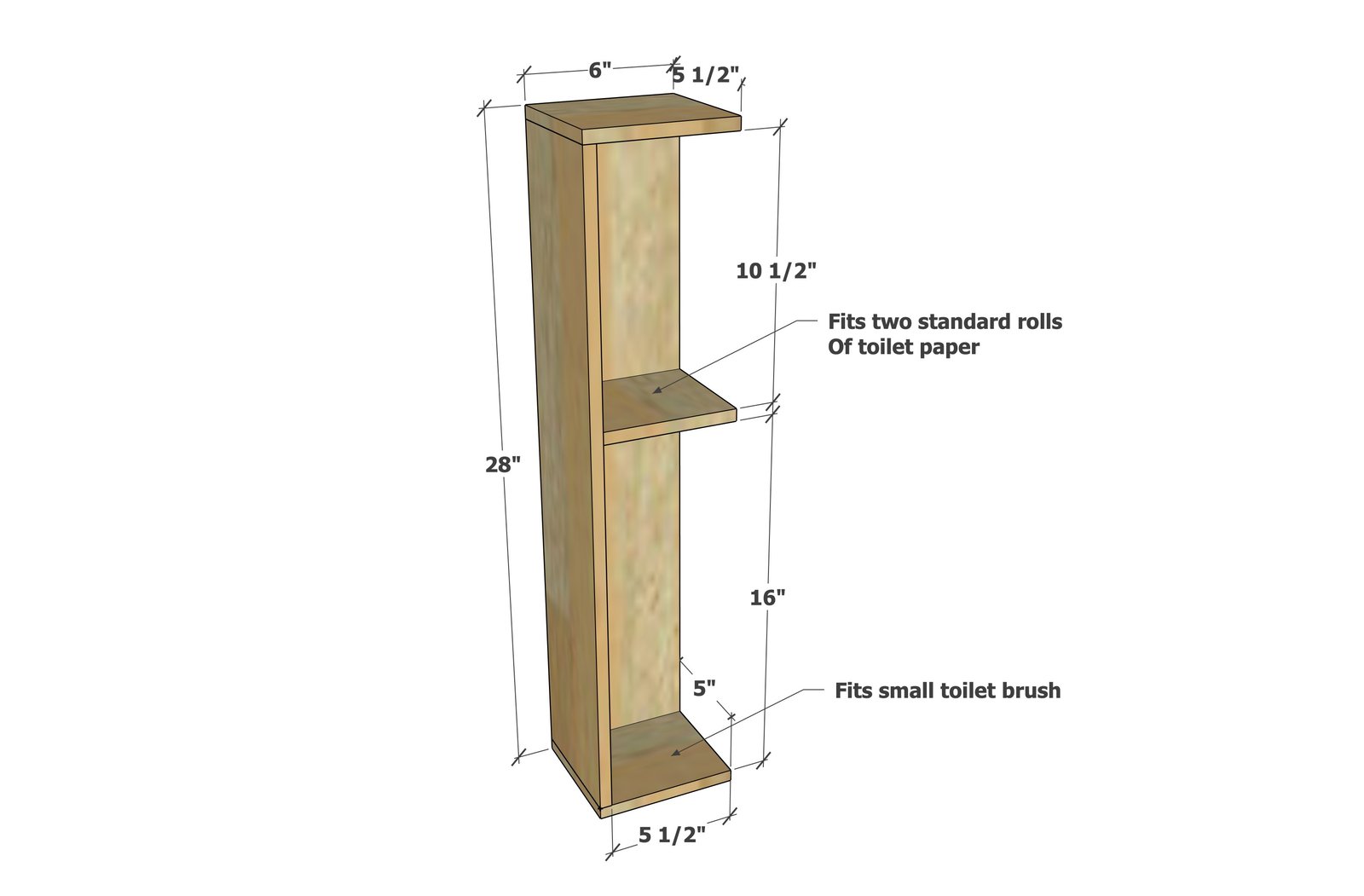 Narrow Shelf to Hide Toilet Bowl Brush and Extra Paper dimension diagram 1
