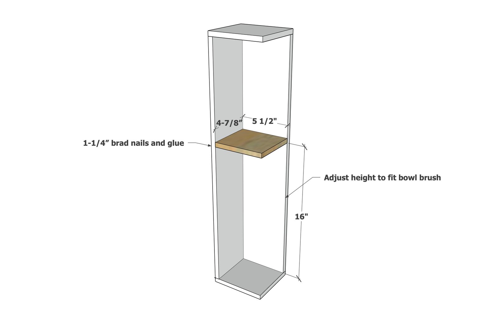 Narrow Shelf to Hide Toilet Bowl Brush and Extra Paper — step 3